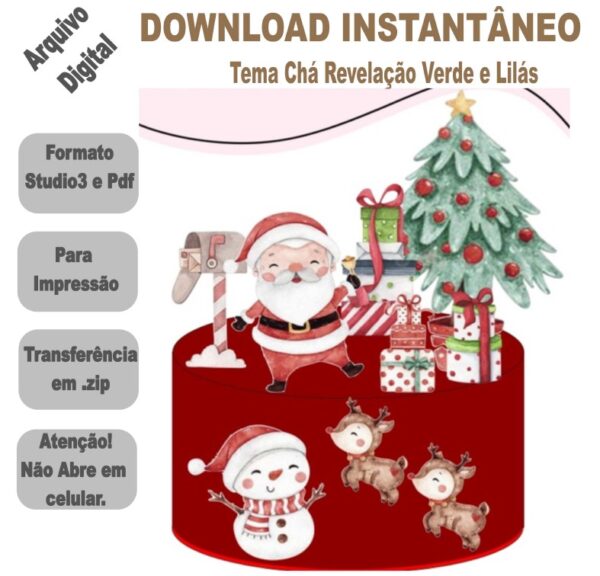 Arquivo de Corte Silhouette Topo de Bolo Natal Aquarela