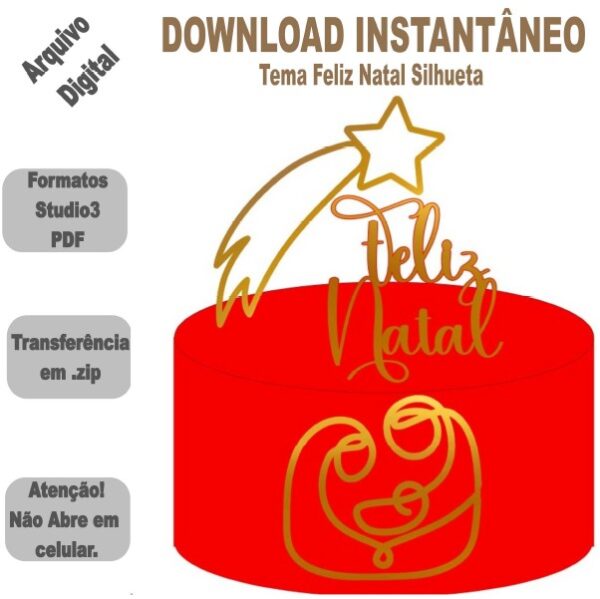 Arquivo de Corte Silhouette Topo de Bolo Natal Silhueta