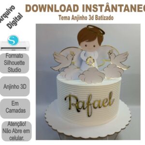 Arquivo de Corte Silhouette Topo de Bolo Anjinho 3d Batizado