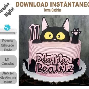 Arquivo de Corte Silhouette Topo de Bolo Gatinho em camadas