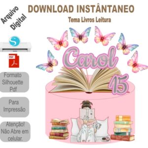 Arquivo de Corte Silhouette Topo de Bolo Livros Leitura