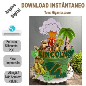 Arquivo de Corte Silhouette Topo de Bolo Gigantossauro p/download